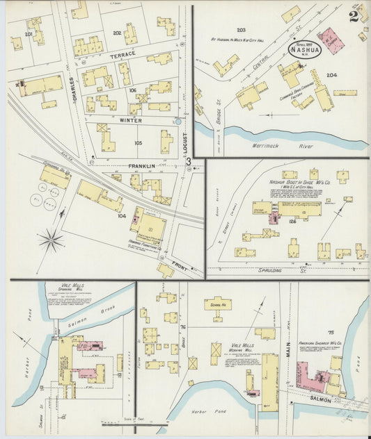 Sanborn Fire Insurance Map from Nashua, Hillsborough County, New Hampshire (1897), Sheet #0002 - Historic Sanborn Fire Insurance Map Print, vintage old map wall art, antique decor, genealogy gift, New Hampshire New Hampshire map
