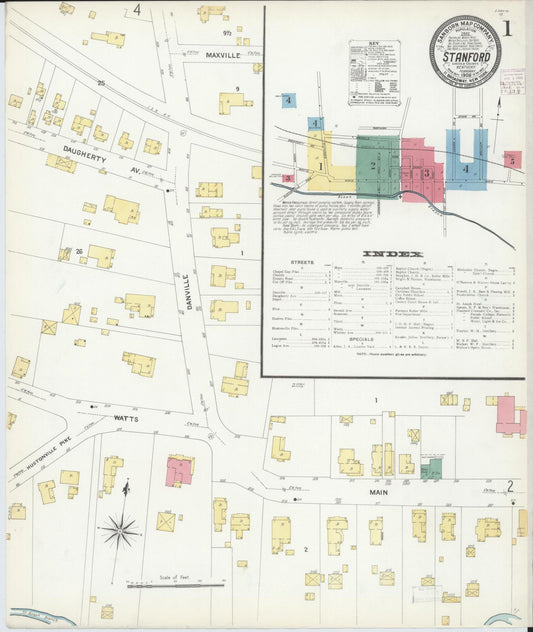 Sanborn Fire Insurance Map from Stanford, Lincoln County, Kentucky (1908), Sheet #0001 - Historic Sanborn Fire Insurance Map Print, vintage old map wall art, antique decor, genealogy gift, Kentucky Kentucky map