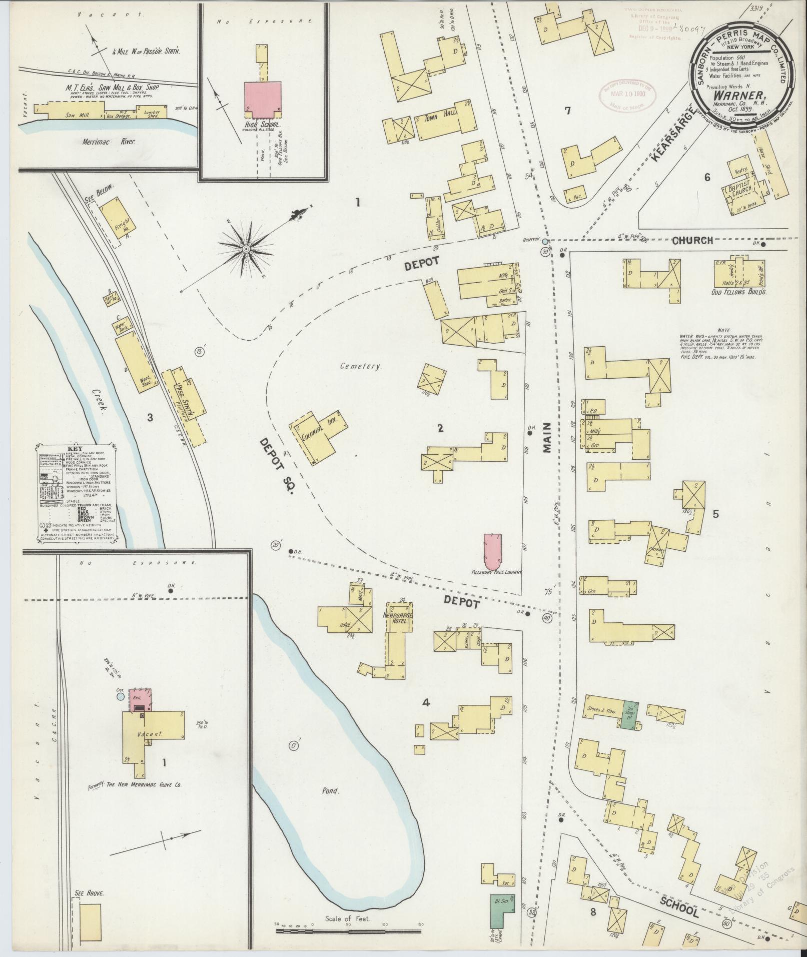 Sanborn Fire Insurance Map from Warner, Sullivan County, New Hampshire. (1899) – Historic Sanborn Fire Insurance Map Print