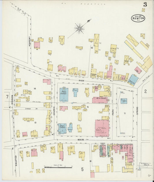 Sanborn Fire Insurance Map from Newton, Sussex County, New Jersey (1897), Sheet #0003 - Historic Sanborn Fire Insurance Map Print, vintage old map wall art, antique decor, genealogy gift, New Jersey New Jersey map
