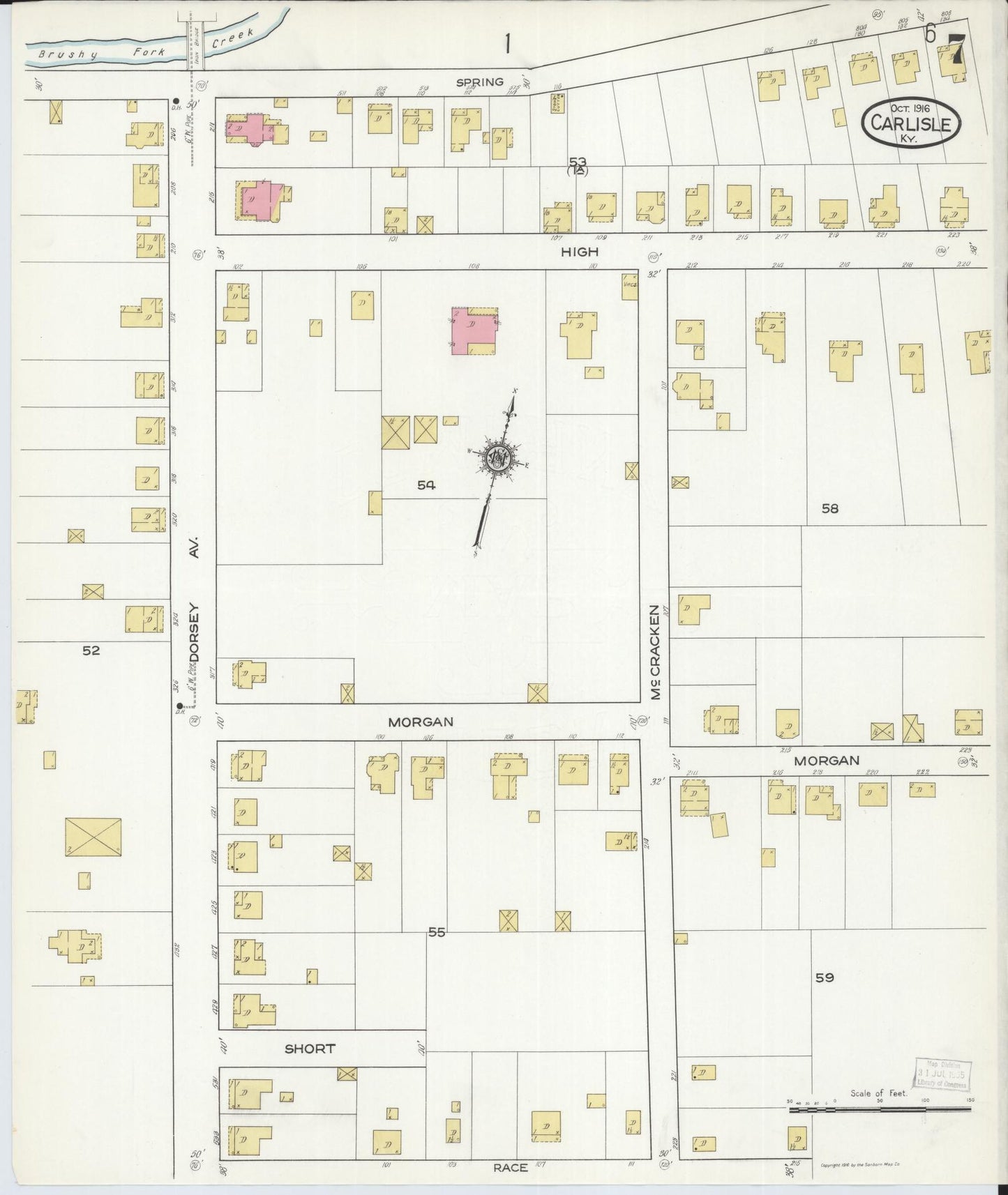 Sanborn Fire Insurance Map from Carlisle, Nicholas County, Kentucky (1916), Sheet #0007 - Historic Sanborn Fire Insurance Map Print, vintage old map wall art, antique decor, genealogy gift, Kentucky Kentucky map