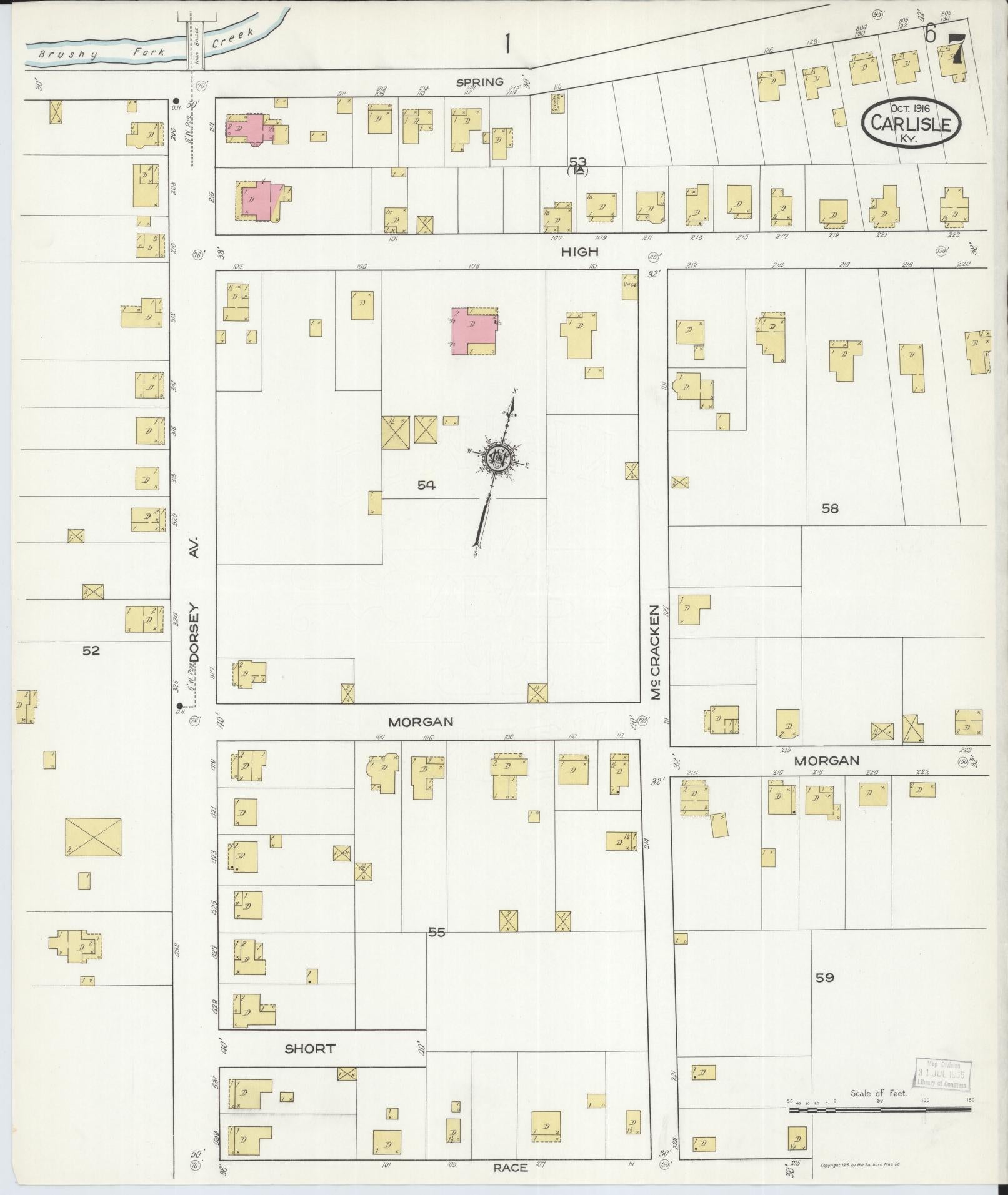 Sanborn Fire Insurance Map from Carlisle, Nicholas County, Kentucky (1916), Sheet #0007 - Historic Sanborn Fire Insurance Map Print, vintage old map wall art, antique decor, genealogy gift, Kentucky Kentucky map
