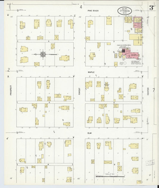 Sanborn Fire Insurance Map from Ithaca, Gratiot County, Michigan (1911), Sheet #0003 - Historic Sanborn Fire Insurance Map Print, vintage old map wall art, antique decor, genealogy gift, Michigan Michigan map