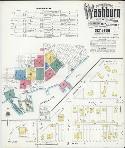 Sanborn Fire Insurance Map from Washburn, Bayfield County, Wisconsin (1909), Sheet #0001 - Historic Sanborn Fire Insurance Map Print, vintage old map wall art, antique decor, genealogy gift, Wisconsin Wisconsin map