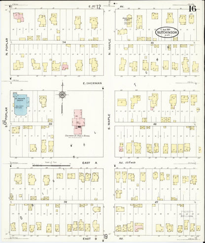 Sanborn Fire Insurance Map from Hutchinson, Reno County, Kansas (1909), Sheet #0016 - Complete Map Set gallery image, historic Sanborn map, vintage wall art, Kansas Kansas