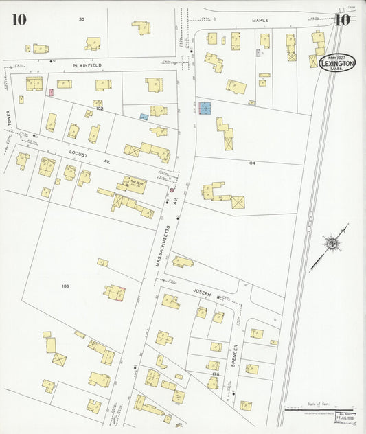 Sanborn Fire Insurance Map from Lexington, Middlesex County, Massachusetts (1927), Sheet #0010 - Historic Sanborn Fire Insurance Map Print, vintage old map wall art, antique decor, genealogy gift, Massachusetts Massachusetts map