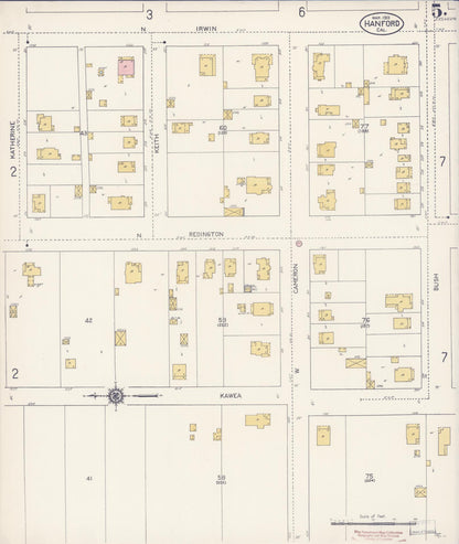 Sanborn Fire Insurance Map from Hanford, Kings County, California (1913), Sheet #0005 - Complete Map Set gallery image, historic Sanborn map, vintage wall art, California California