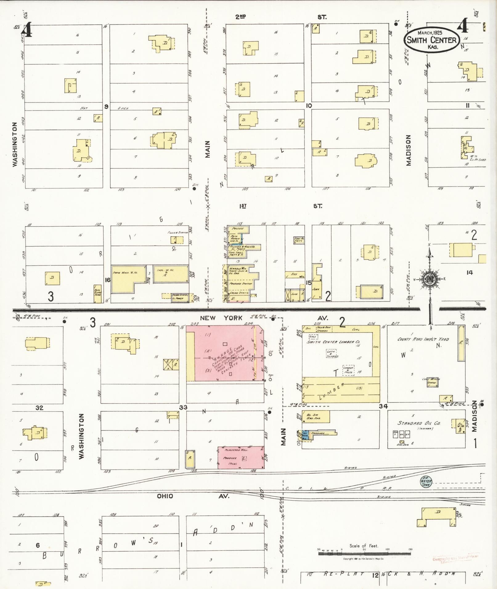 Sanborn Fire Insurance Map from Smith Center, Smith County, Kansas (1925), Sheet #0004 - Historic Sanborn Fire Insurance Map Print, vintage old map wall art, antique decor, genealogy gift, Kansas Kansas map