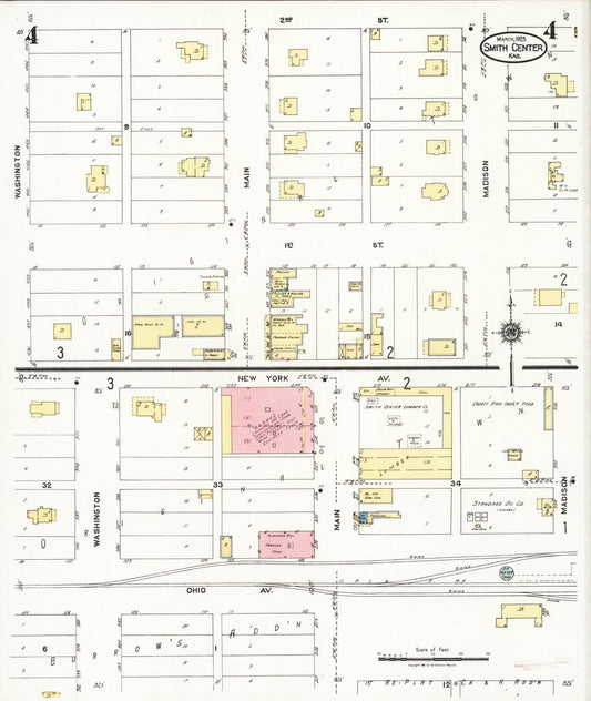 Sanborn Fire Insurance Map from Smith Center, Smith County, Kansas (1925), Sheet #0004 - Historic Sanborn Fire Insurance Map Print, vintage old map wall art, antique decor, genealogy gift, Kansas Kansas map