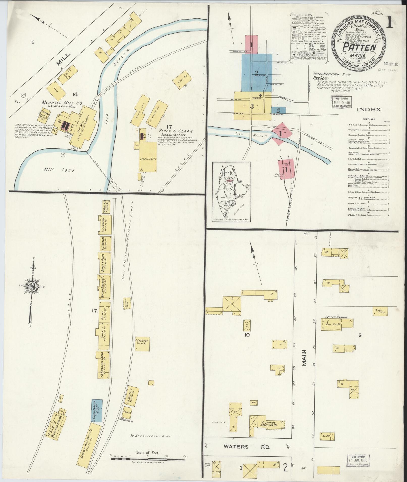 Sanborn Fire Insurance Map from Patten, Penobscot County, Maine. (1917) – Historic Sanborn Fire Insurance Map Print