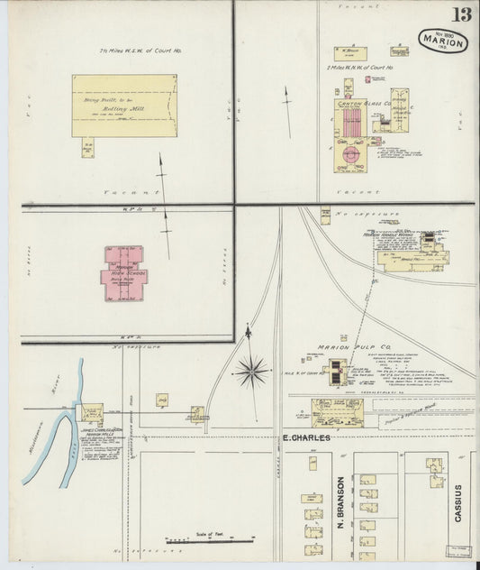 Sanborn Fire Insurance Map from Marion, Grant County, Indiana (1890), Sheet #0013 - Historic Sanborn Fire Insurance Map Print, vintage old map wall art, antique decor, genealogy gift, Indiana Indiana map
