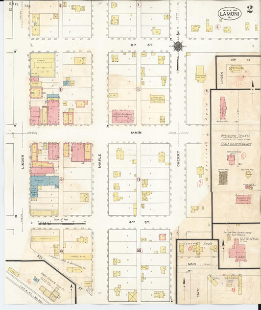 Sanborn Fire Insurance Map from Lamoni, Decatur County, Iowa (1932), Sheet #0002 - Historic Sanborn Fire Insurance Map Print, vintage old map wall art
