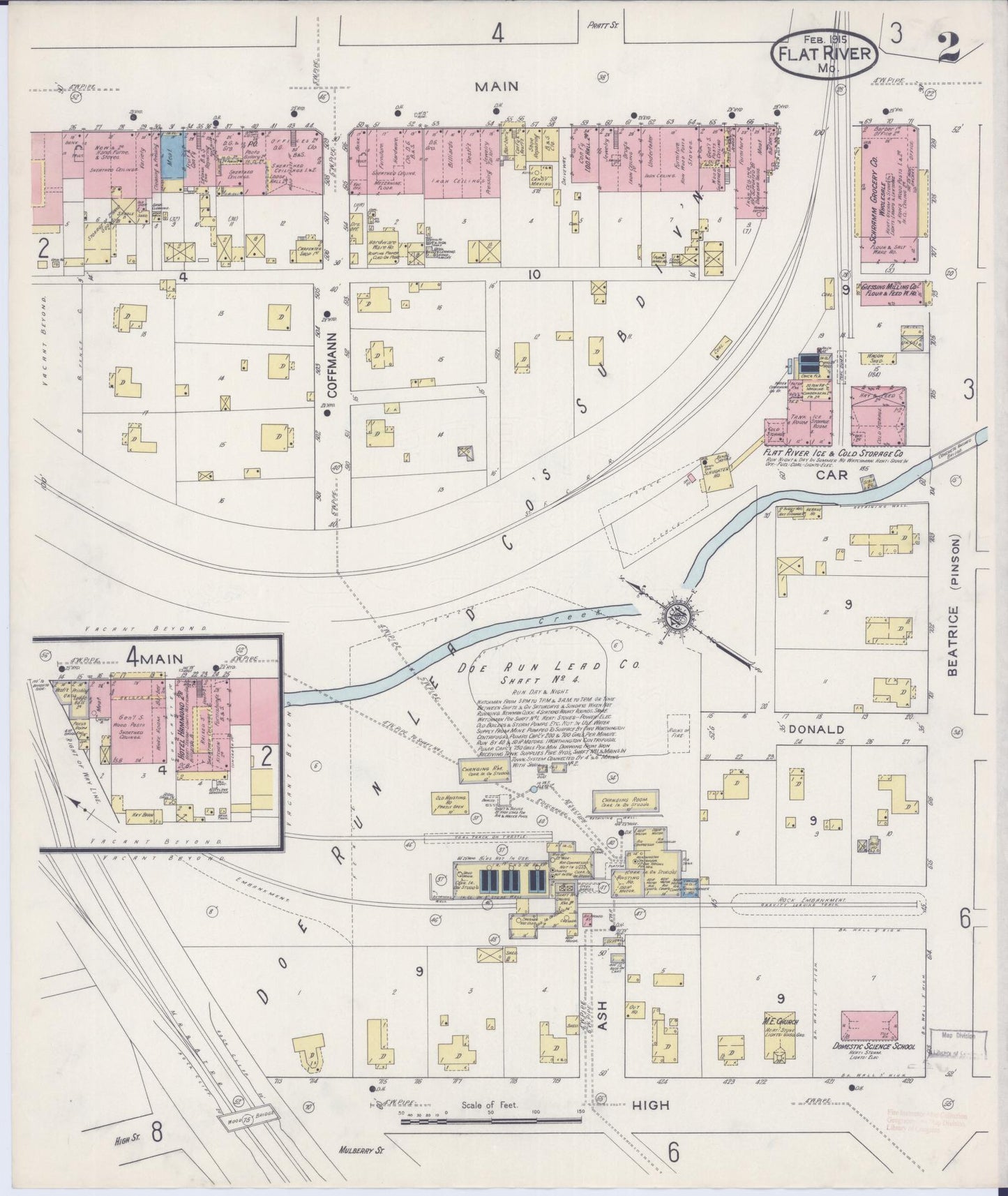 Sanborn Fire Insurance Map from Flat River, Saint Francois County, Missouri (1915), Sheet #0002 - Historic Sanborn Fire Insurance Map Print, vintage old map wall art, antique decor, genealogy gift, Missouri Missouri map