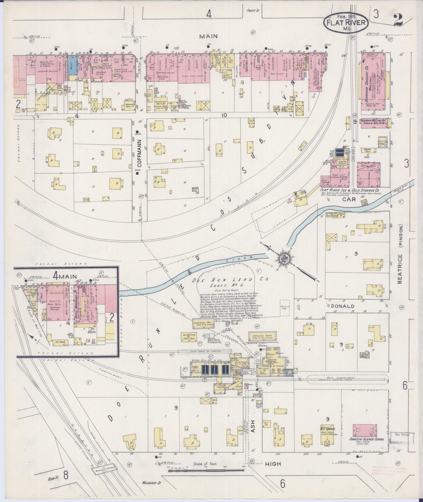 Sanborn Fire Insurance Map from Flat River, Saint Francois County, Missouri (1915), Sheet #0002 - Historic Sanborn Fire Insurance Map Print, vintage old map wall art, antique decor, genealogy gift, Missouri Missouri map