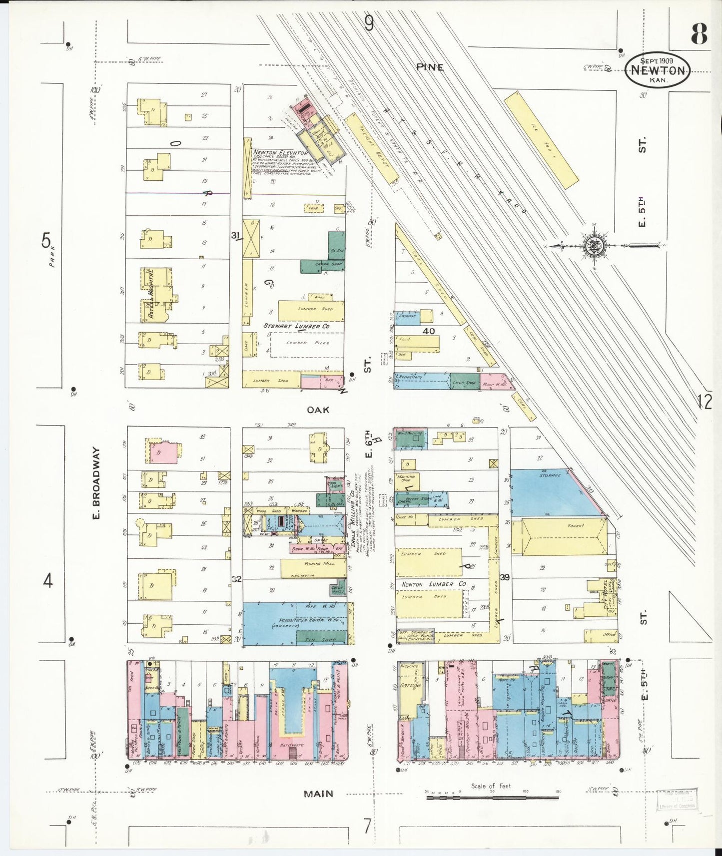 Sanborn Fire Insurance Map from Newton, Harvey County, Kansas (1909), Sheet #0008 - Complete Map Set gallery image, historic Sanborn map, vintage wall art, Kansas Kansas
