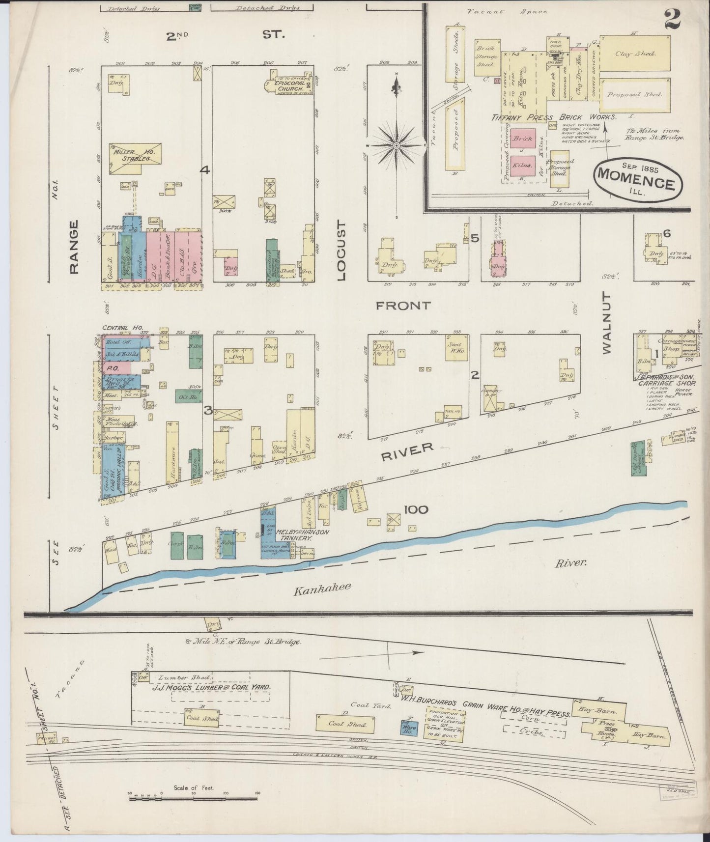 Sanborn Fire Insurance Map from Momence, Kankakee County, Illinois (1885), Sheet #0002 - Historic Sanborn Fire Insurance Map Print, vintage old map wall art, antique decor, genealogy gift, Illinois Illinois map