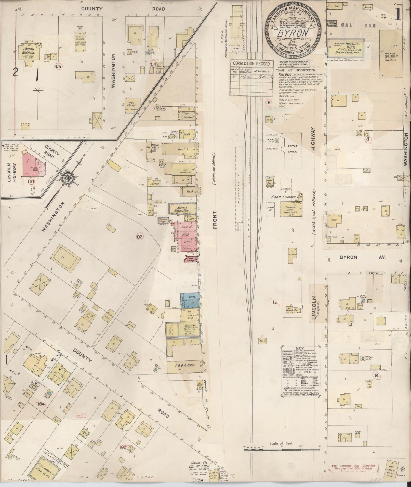 Sanborn Fire Insurance Map from Byron, Contra Costa County, California (1932), Sheet #0001 - Complete Map Set gallery image, historic Sanborn map, vintage wall art, California California
