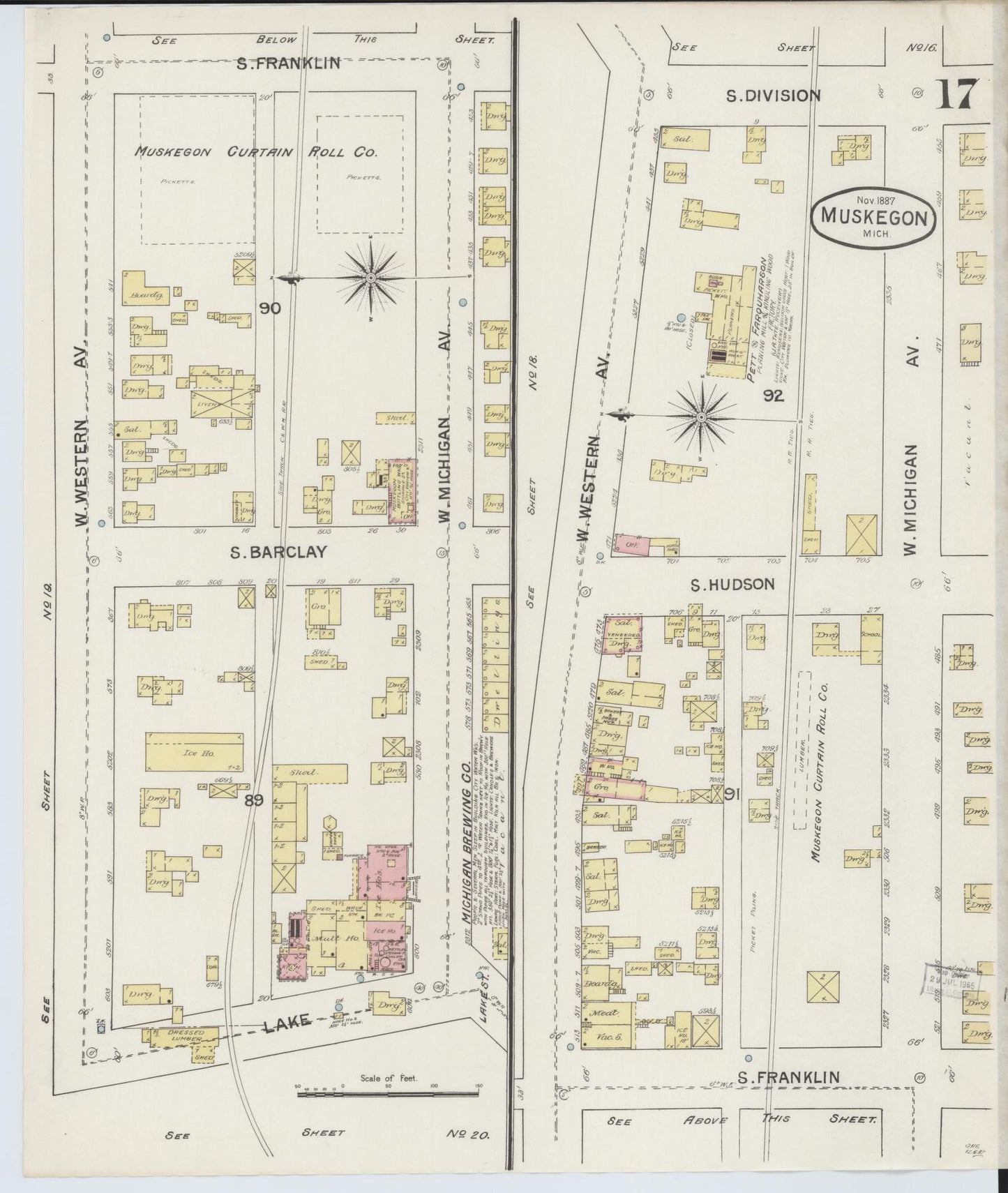 Sanborn Fire Insurance Map from Muskegon, Muskegon County, Michigan (1887), Sheet #0017 - Complete Map Set gallery image, historic Sanborn map, vintage wall art, Michigan Michigan