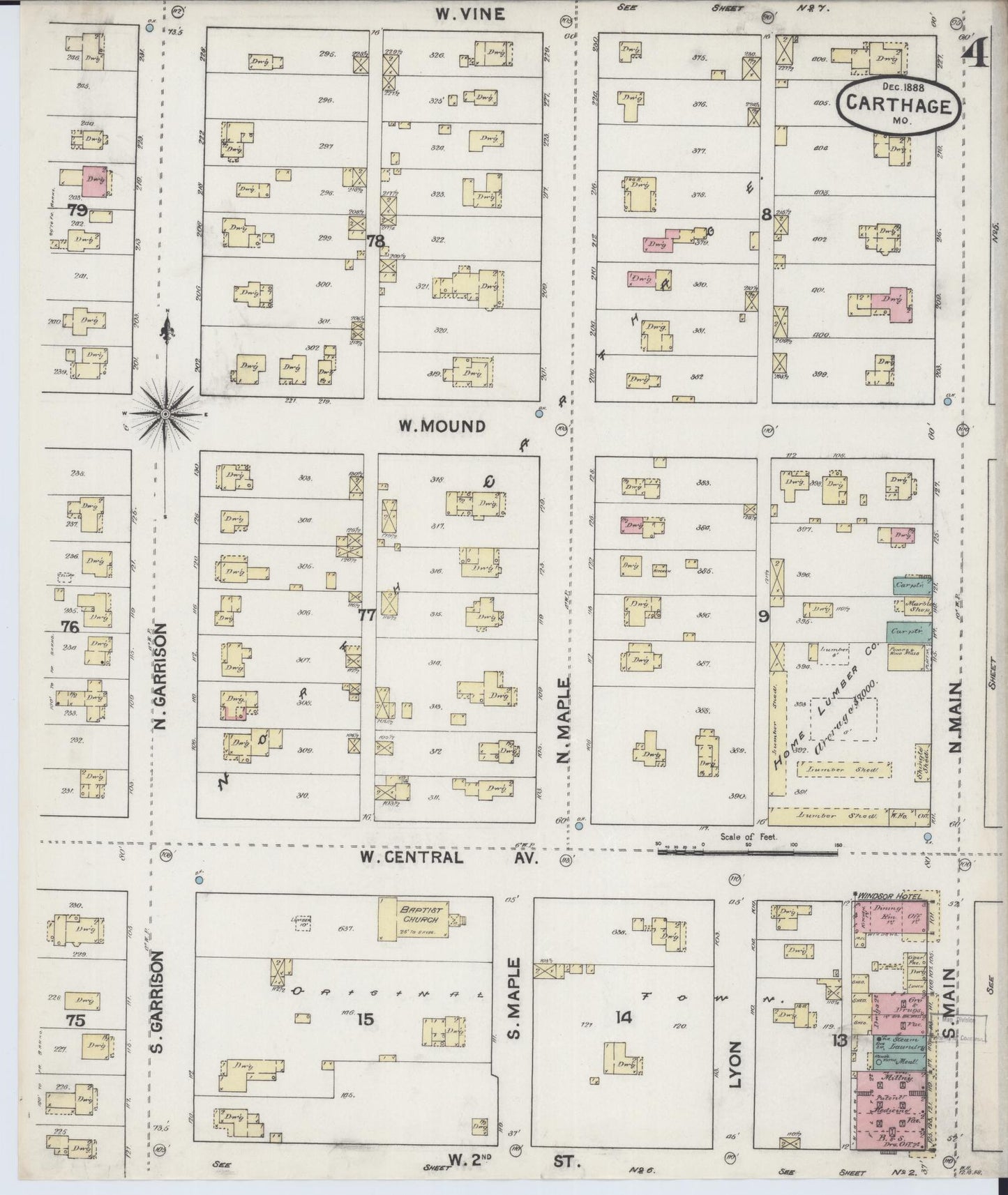 Sanborn Fire Insurance Map from Carthage, Jasper County, Missouri (1888), Sheet #0004 - Complete Map Set gallery image, historic Sanborn map, vintage wall art, Missouri Missouri
