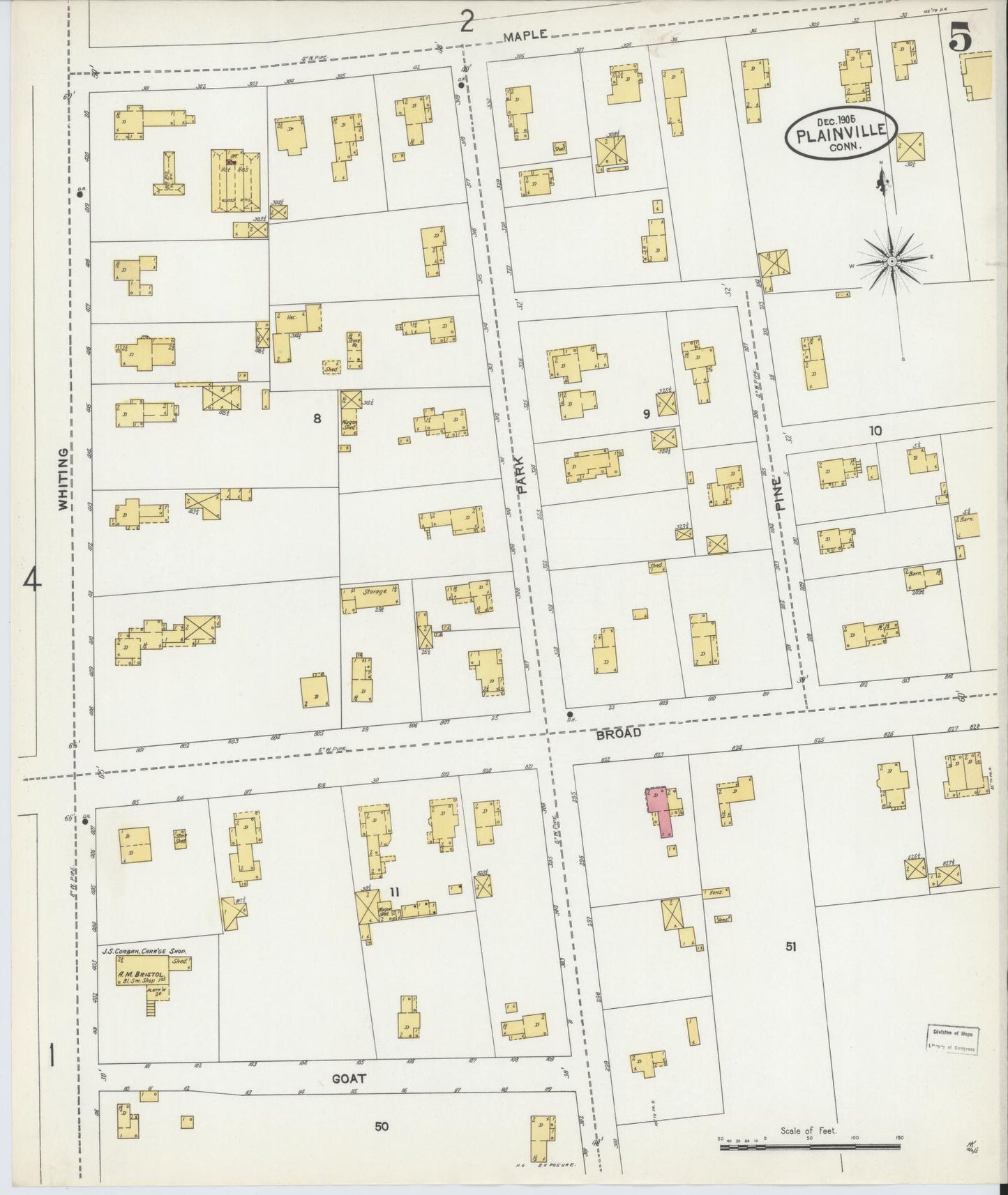 Sanborn Fire Insurance Map from Plainville, Hartford County, Connecticut (1905), Sheet #0005 - Complete Map Set gallery image, historic Sanborn map, vintage wall art, Connecticut Connecticut