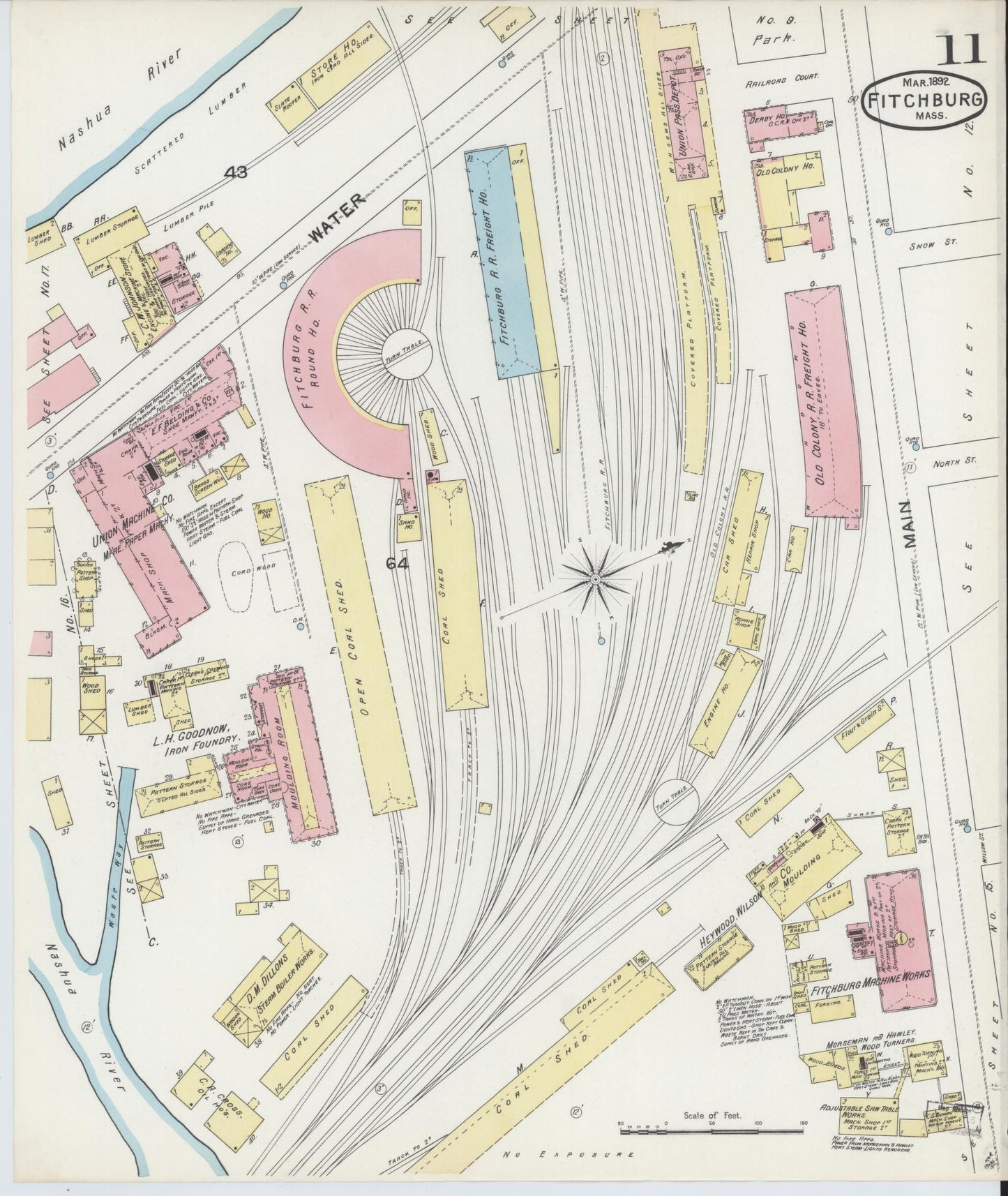Sanborn Fire Insurance Map from Fitchburg, Worcester County, Massachusetts (1892), Sheet #0011 - Complete Map Set gallery image, historic Sanborn map, vintage wall art, Massachusetts Massachusetts