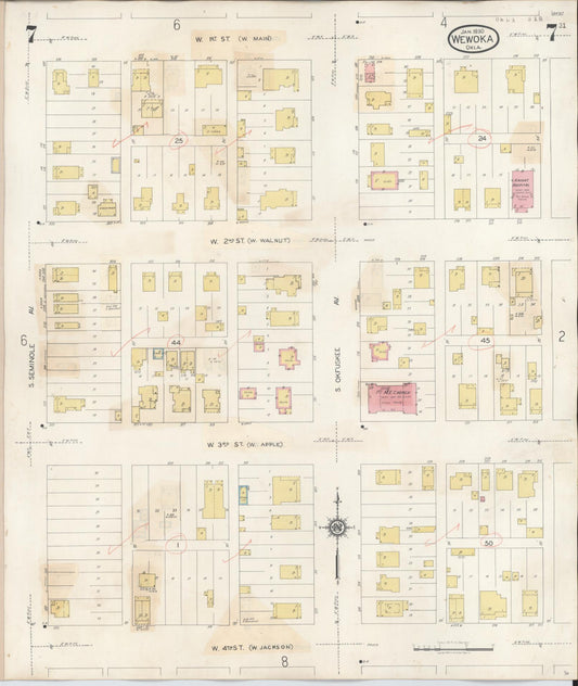 Sanborn Fire Insurance Map from Wewoka, Seminole County, Oklahoma (1945), Sheet #0007 - Historic Sanborn Fire Insurance Map Print, vintage old map wall art, antique decor, genealogy gift, Oklahoma Oklahoma map