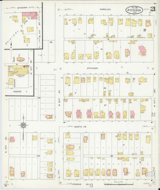 Sanborn Fire Insurance Map from Atchison, Atchison County, Kansas (1910), Sheet #0021 - Historic Sanborn Fire Insurance Map Print, vintage old map wall art, antique decor, genealogy gift, Kansas Kansas map
