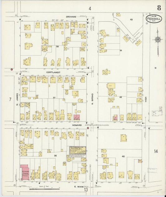 Sanborn Fire Insurance Map from Peekskill, Westchester County, New York (1911), Sheet #0008 - Historic Sanborn Fire Insurance Map Print, vintage old map wall art, antique decor, genealogy gift, New York New York map