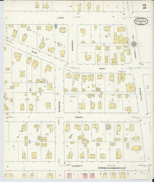 Sanborn Fire Insurance Map from Homer, Calhoun County, Michigan (1913), Sheet #0002 - Historic Sanborn Fire Insurance Map Print, vintage old map wall art, antique decor, genealogy gift, Michigan Michigan map
