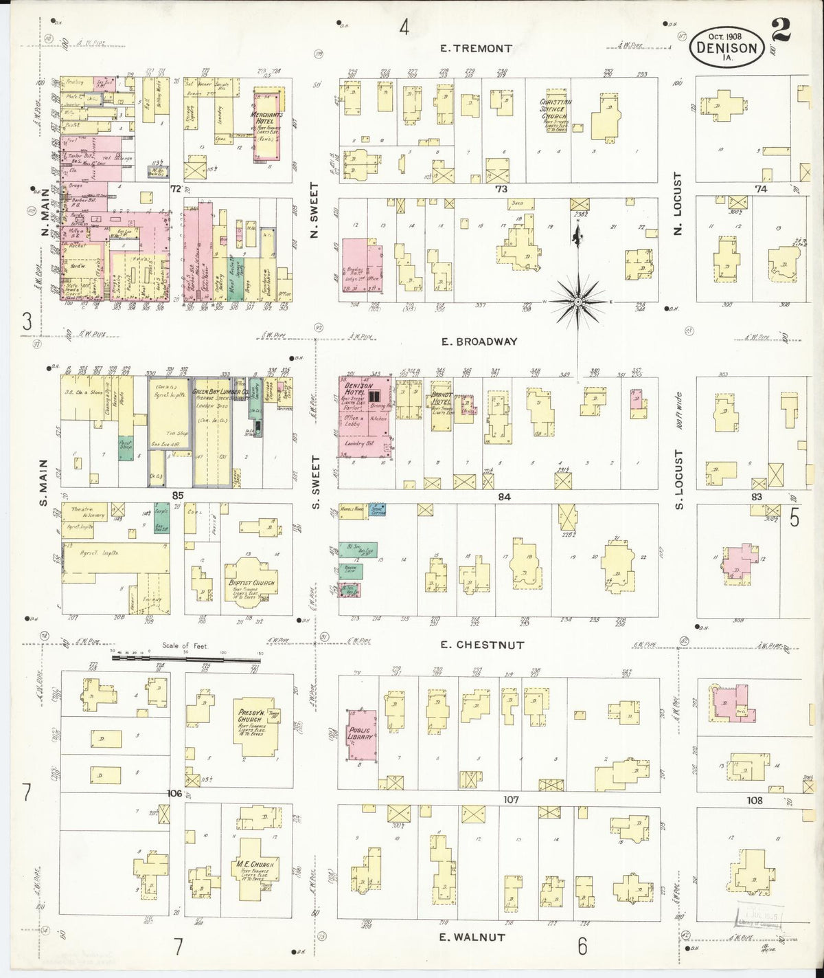 Sanborn Fire Insurance Map from Denison, Crawford County, Iowa (1908), Sheet #0002 - Historic Sanborn Fire Insurance Map Print