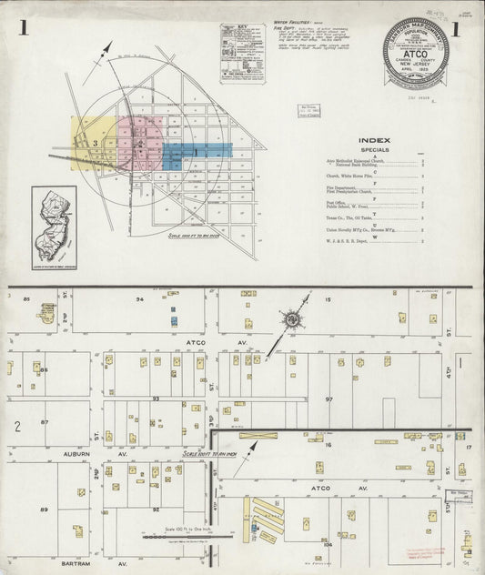 Sanborn Fire Insurance Map from Atco, Camden County, New Jersey (1925), Sheet #0001 - Complete Map Set gallery image, historic Sanborn map, vintage wall art, New Jersey New Jersey