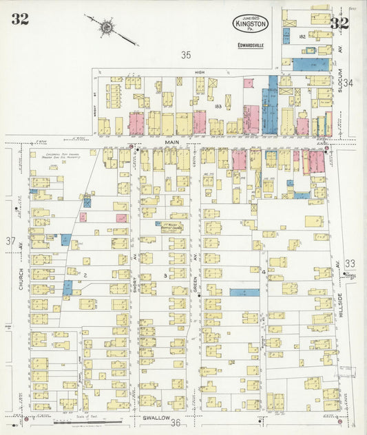 Sanborn Fire Insurance Map from Kingston, Luzerne County, Pennsylvania (1925), Sheet #0032 - Historic Sanborn Fire Insurance Map Print, vintage old map wall art, antique decor, genealogy gift, Pennsylvania Pennsylvania map