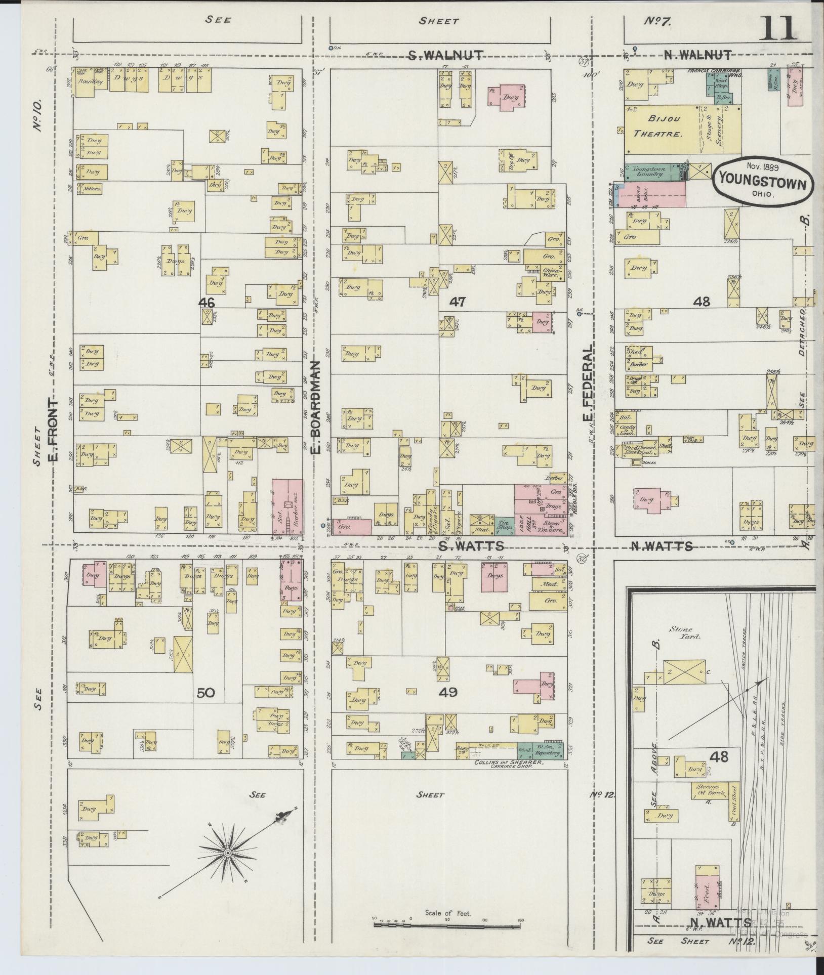 Sanborn Fire Insurance Map from Youngstown, Mahoning County, Ohio (1889), Sheet #0011 - Complete Map Set gallery image, historic Sanborn map, vintage wall art, Ohio Ohio
