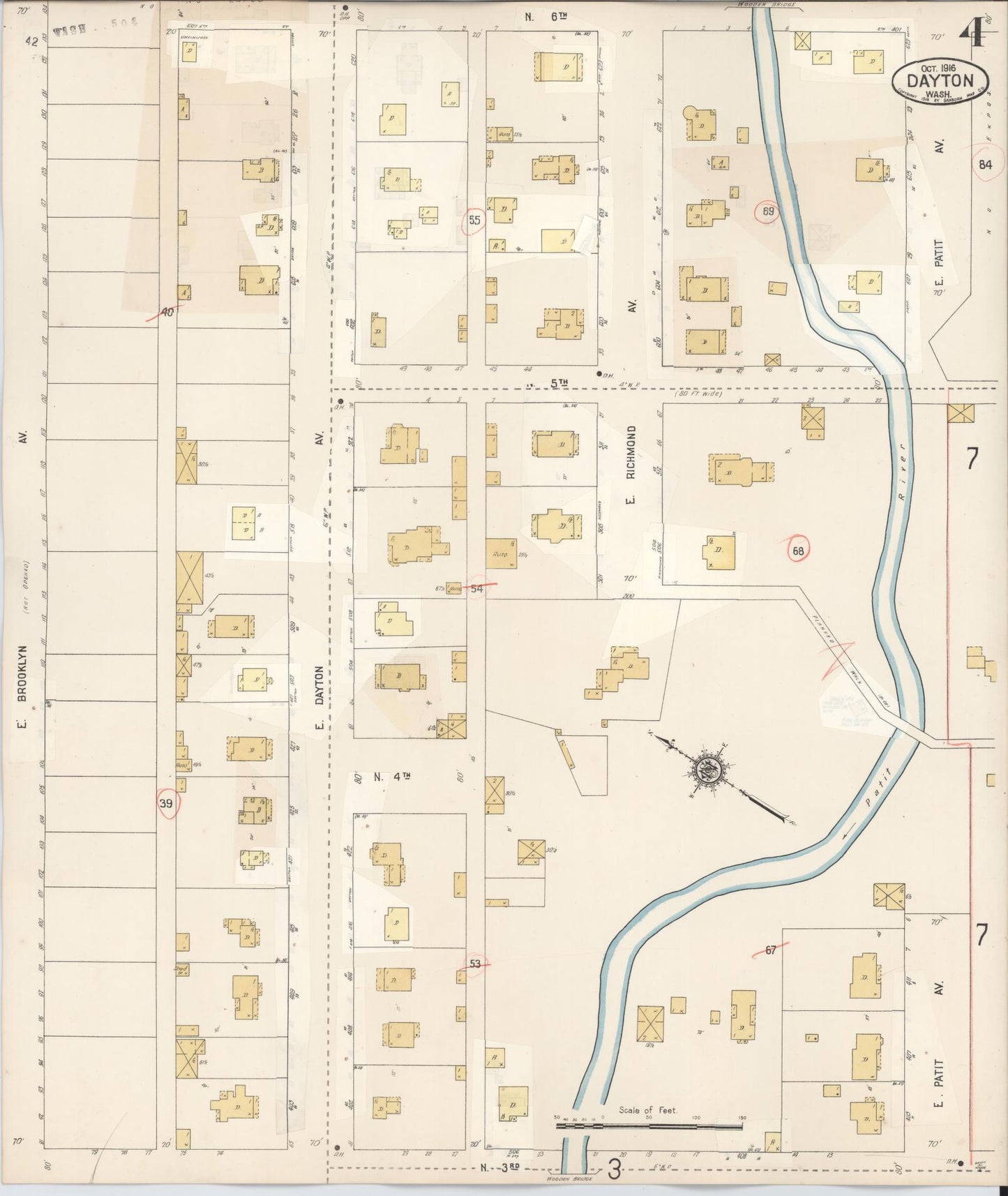 Sanborn Fire Insurance Map from Dayton, Columbia County, Washington (1943), Sheet #0004 - Complete Map Set gallery image, historic Sanborn map, vintage wall art, Washington Washington