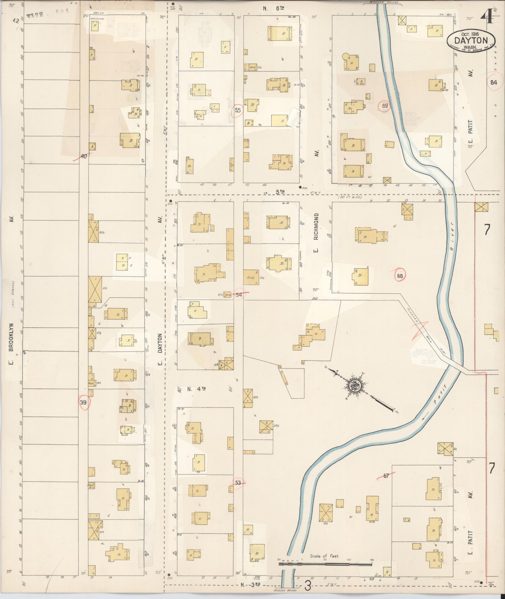 Sanborn Fire Insurance Map from Dayton, Columbia County, Washington (1943), Sheet #0004 - Complete Map Set gallery image, historic Sanborn map, vintage wall art, Washington Washington