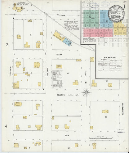 Sanborn Fire Insurance Map from Coleman, Coleman County, Texas (1898), Sheet #0001 - Historic Sanborn Fire Insurance Map Print, vintage old map wall art, antique decor, genealogy gift, Texas Texas map