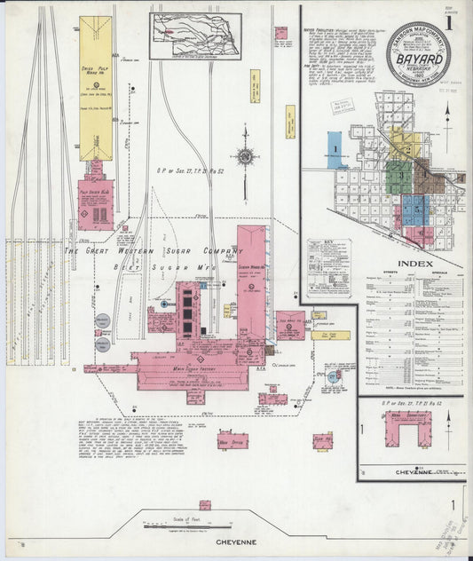 Sanborn Fire Insurance Map from Bayard, Morrill County, Nebraska (1920), Sheet #0001 - Historic Sanborn Fire Insurance Map Print, vintage old map wall art, antique decor, genealogy gift, Nebraska Nebraska map