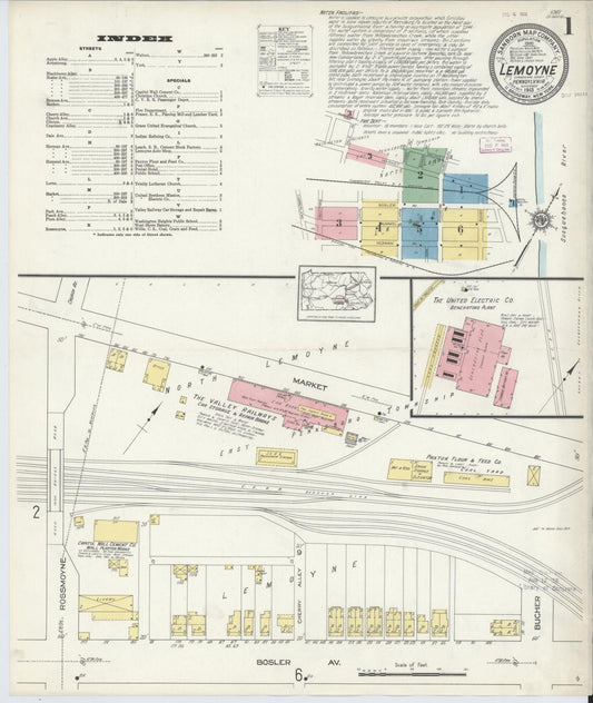 Sanborn Fire Insurance Map from Lemoyne, Cumberland County, Pennsylvania (1913), Sheet #0001 - Complete Map Set gallery image, historic Sanborn map, vintage wall art, Pennsylvania Pennsylvania