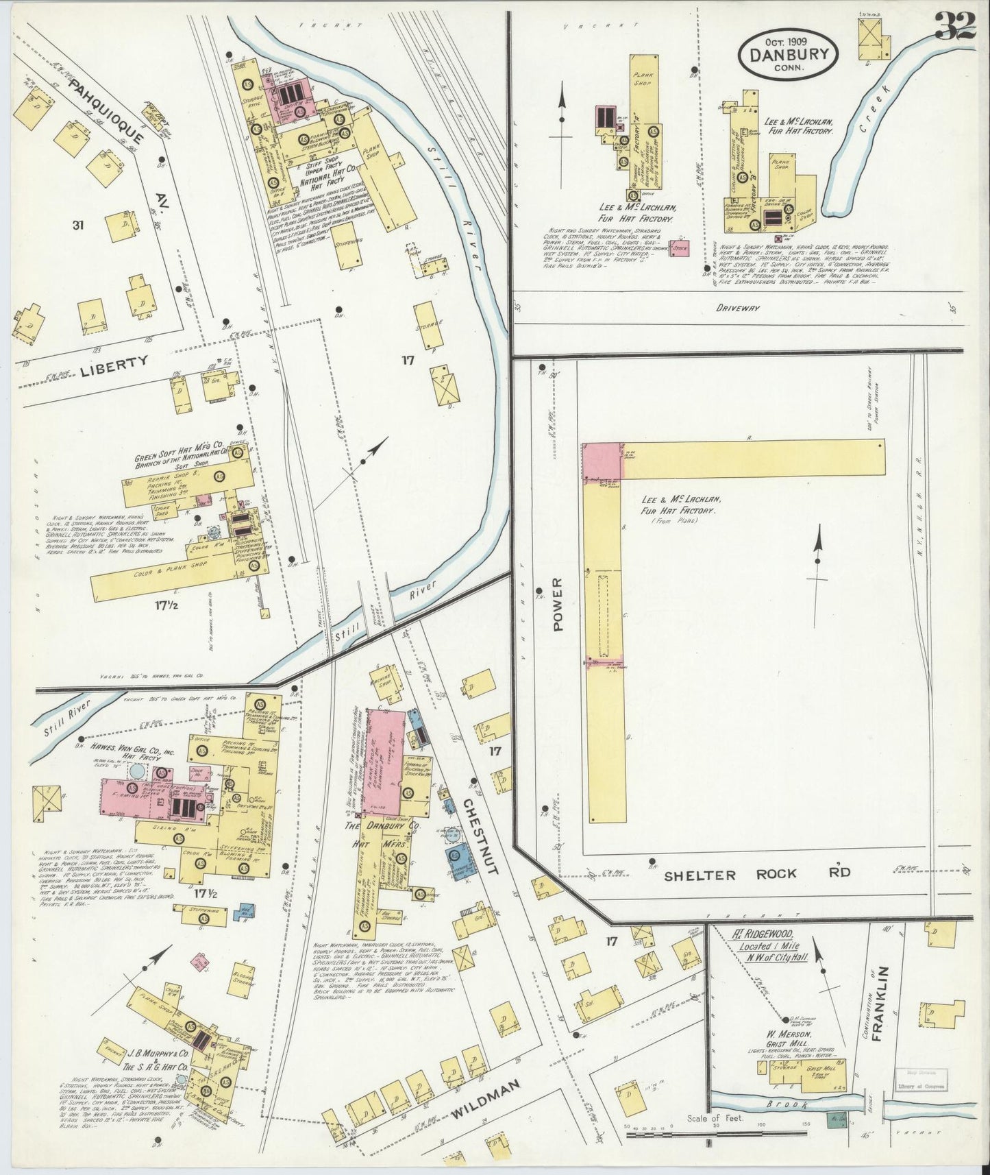 Sanborn Fire Insurance Map from Danbury, Fairfield County, Connecticut (1909), Sheet #0032 - Complete Map Set gallery image, historic Sanborn map, vintage wall art, Connecticut Connecticut