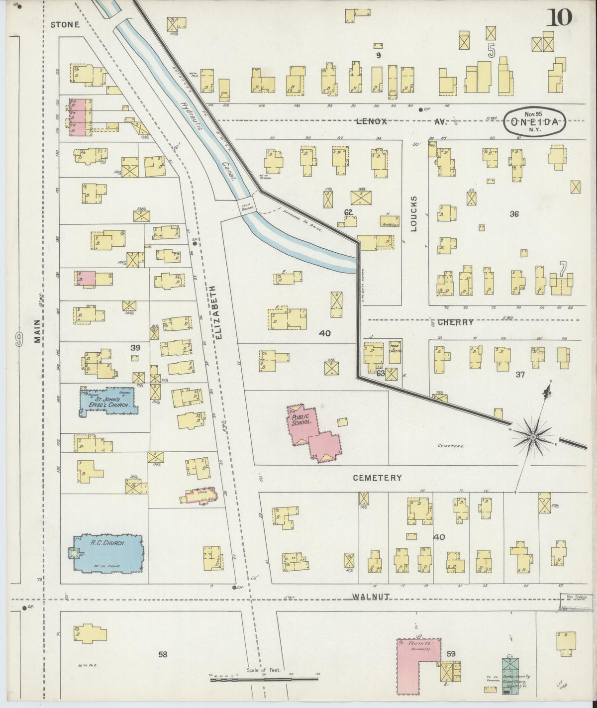 Sanborn Fire Insurance Map from Oneida, Madison County, New York (1895), Sheet #0010 - Historic Sanborn Fire Insurance Map Print, vintage old map wall art, antique decor, genealogy gift, New York New York map