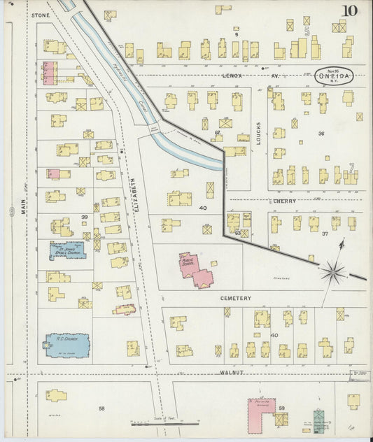 Sanborn Fire Insurance Map from Oneida, Madison County, New York (1895), Sheet #0010 - Historic Sanborn Fire Insurance Map Print, vintage old map wall art, antique decor, genealogy gift, New York New York map