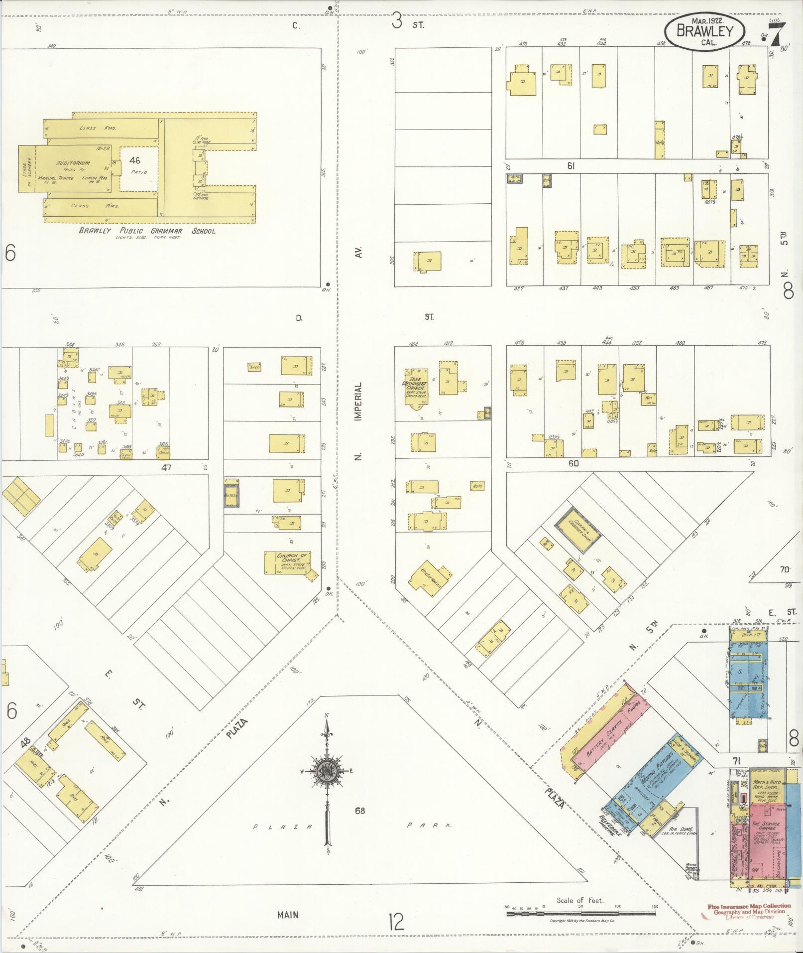 Sanborn Fire Insurance Map from Brawley, Imperial County, California (1922), Sheet #0007 - Historic Sanborn Fire Insurance Map Print, vintage old map wall art, antique decor, genealogy gift, California California map