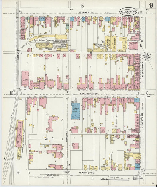 Sanborn Fire Insurance Map from Hagerstown, Washington County, Maryland (1897), Sheet #0009 - Historic Sanborn Fire Insurance Map Print, vintage old map wall art, antique decor, genealogy gift, Maryland Maryland map