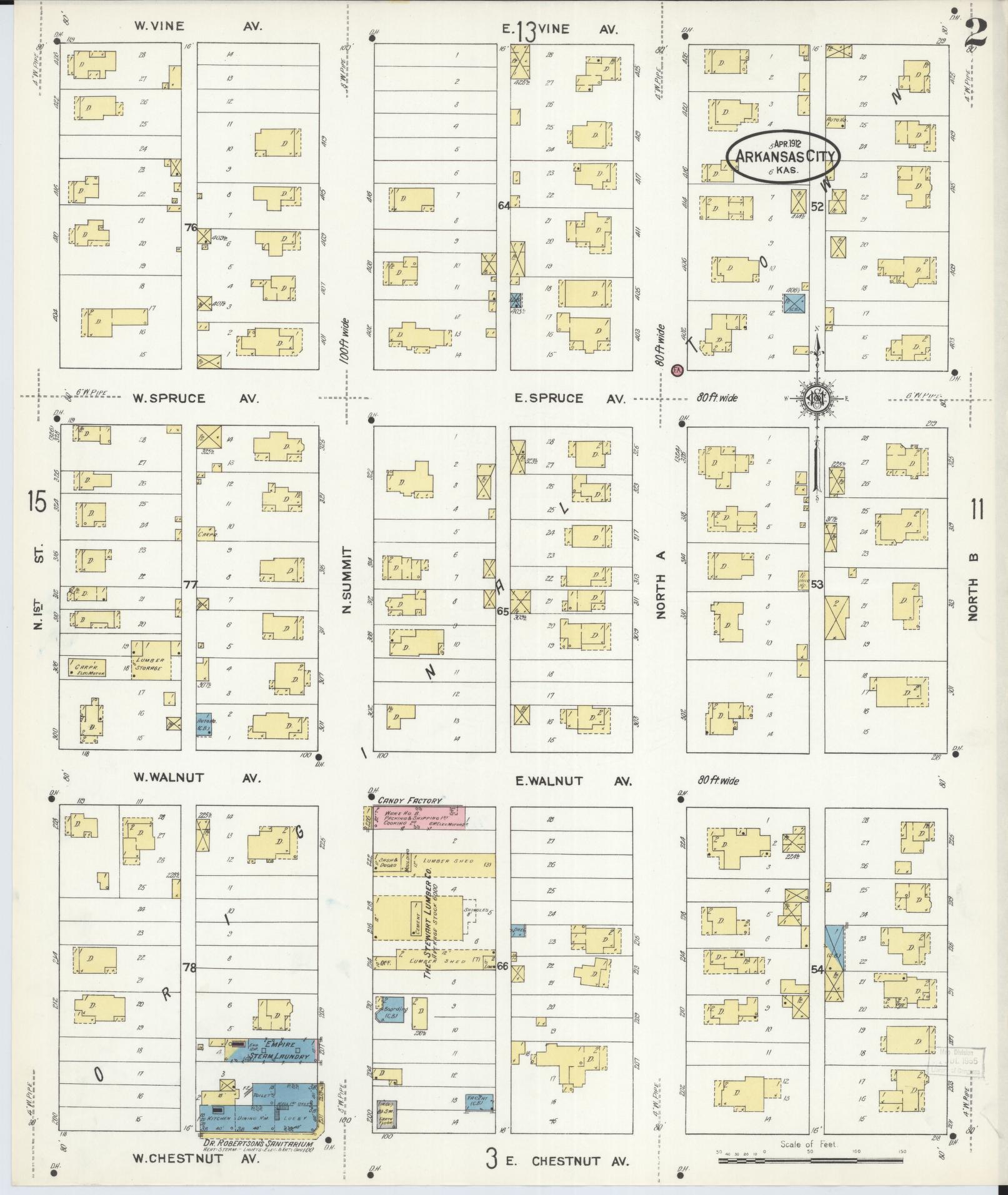 Sanborn Fire Insurance Map from Arkansas City, Cowley County, Kansas (1912), Sheet #0002 - Historic Sanborn Fire Insurance Map Print, vintage old map wall art, antique decor, genealogy gift, Arkansas Arkansas map