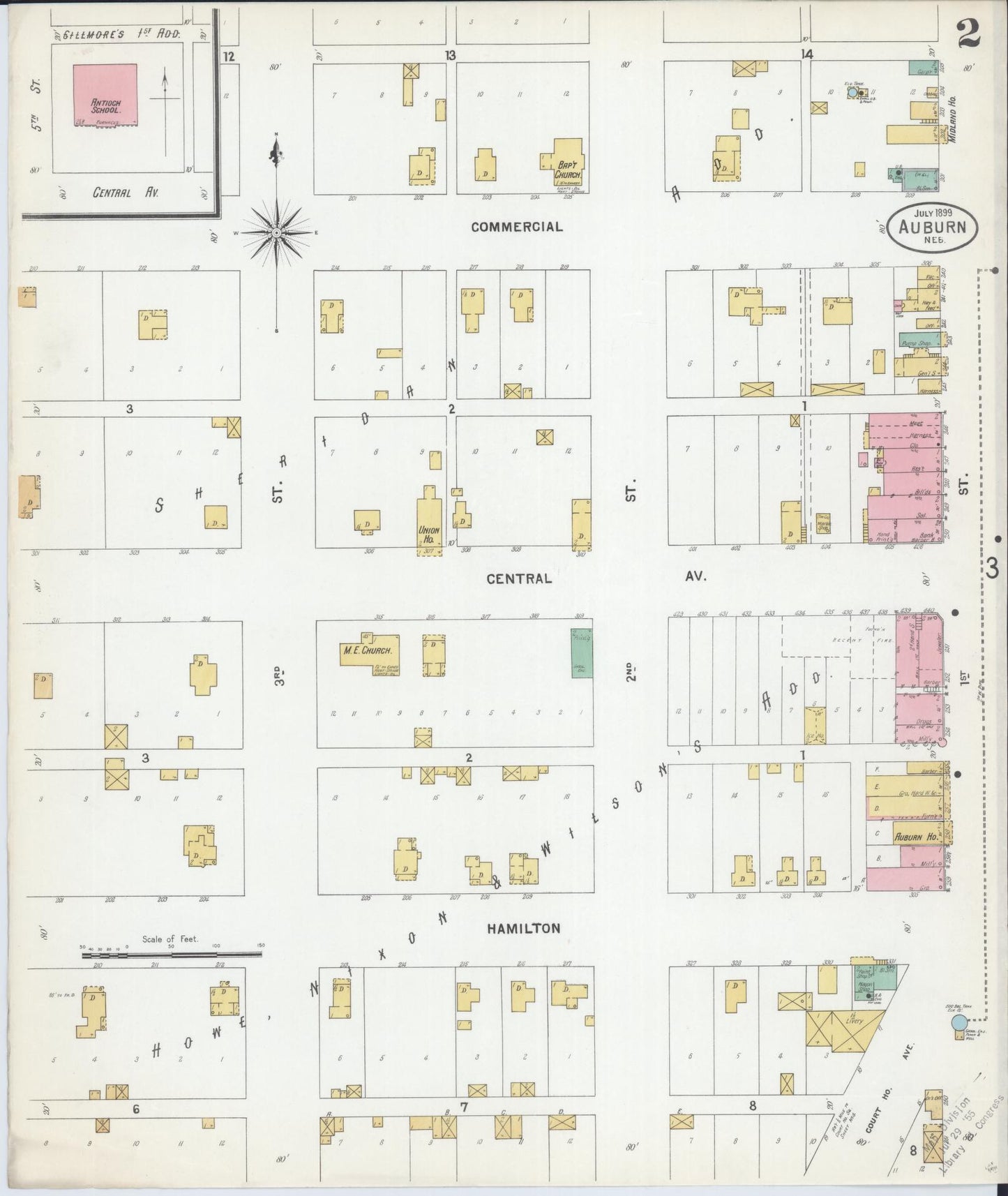 Sanborn Fire Insurance Map from Auburn, Nemaha County, Nebraska (1899), Sheet #0002 - Historic Sanborn Fire Insurance Map Print, vintage old map wall art, antique decor, genealogy gift, Nebraska Nebraska map