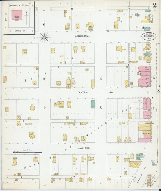 Sanborn Fire Insurance Map from Auburn, Nemaha County, Nebraska (1899), Sheet #0002 - Historic Sanborn Fire Insurance Map Print, vintage old map wall art, antique decor, genealogy gift, Nebraska Nebraska map