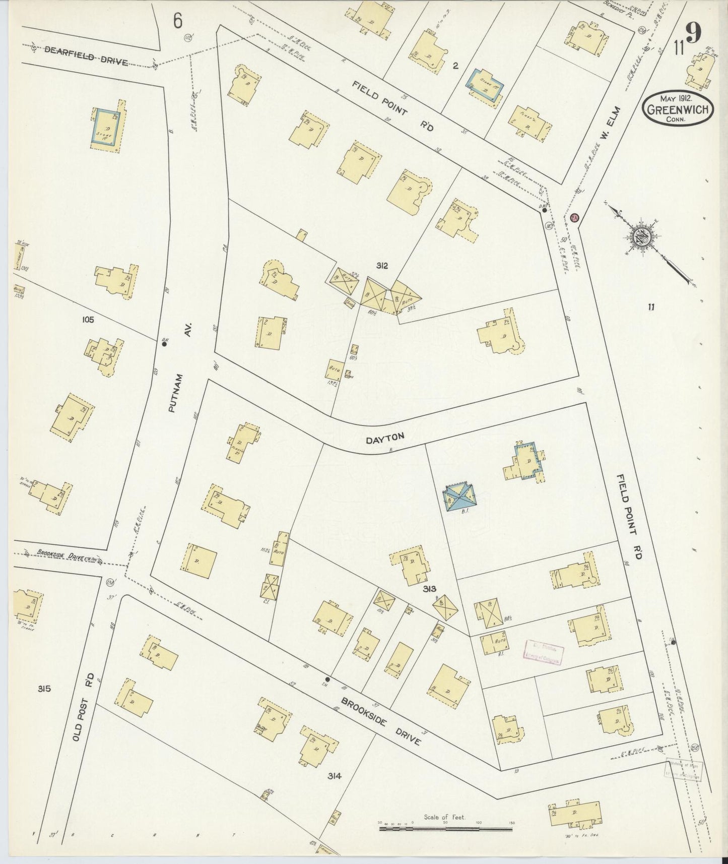Sanborn Fire Insurance Map from Greenwich, Fairfield County, Connecticut (1912), Sheet #0009 - Complete Map Set gallery image, historic Sanborn map, vintage wall art, Connecticut Connecticut