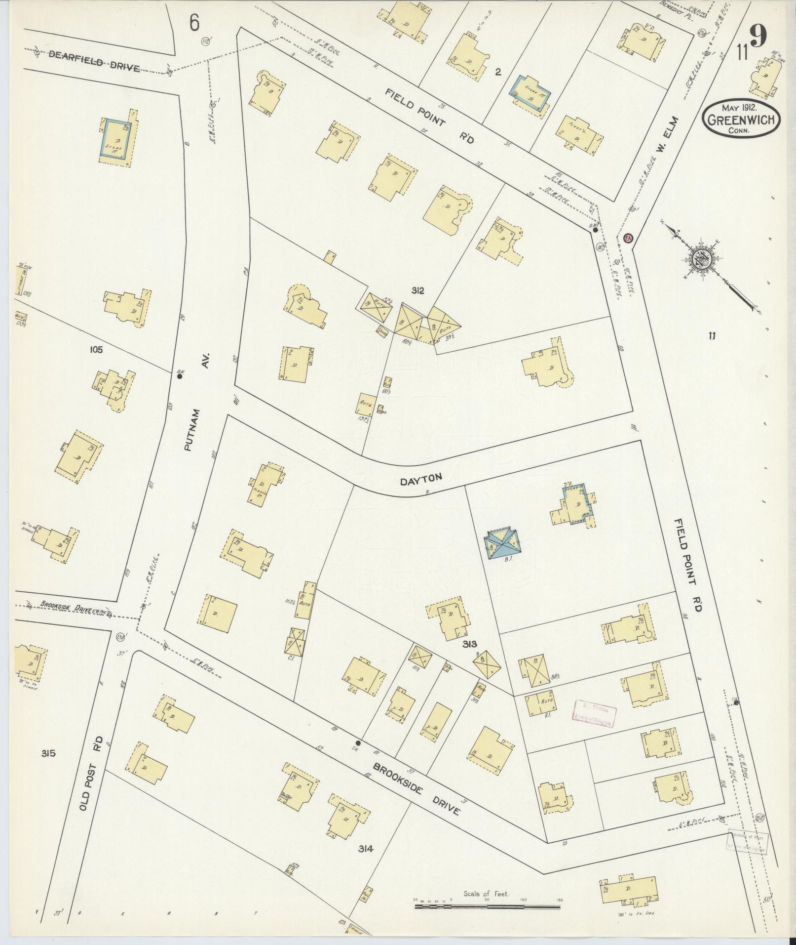 Sanborn Fire Insurance Map from Greenwich, Fairfield County, Connecticut (1912), Sheet #0009 - Complete Map Set gallery image, historic Sanborn map, vintage wall art, Connecticut Connecticut