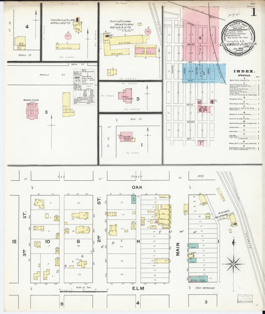Sanborn Fire Insurance Map from Columbus Junction, Louisa County, Iowa (1892), Sheet #0001 - Historic Sanborn Fire Insurance Map Print, vintage old map wall art