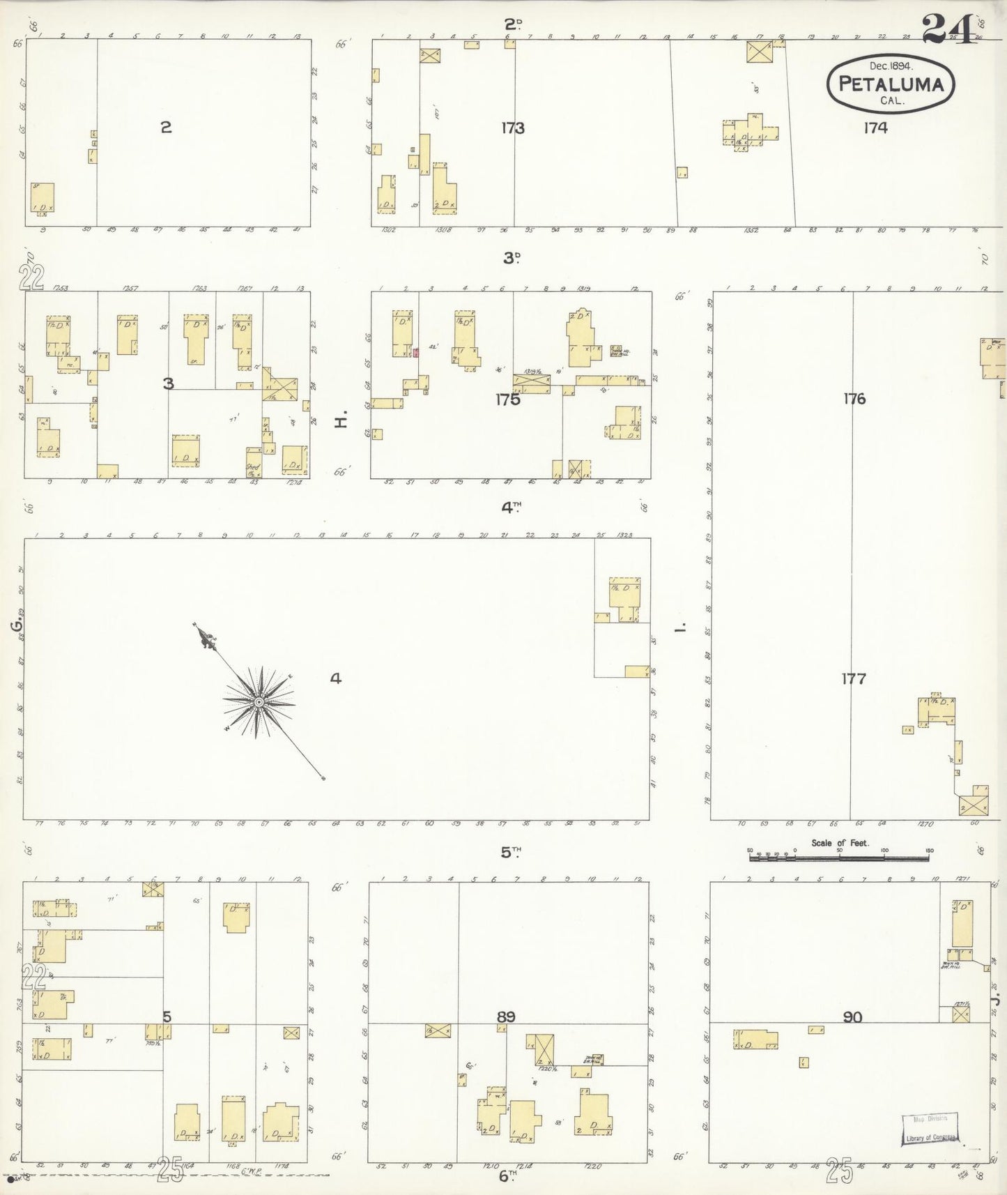 Sanborn Fire Insurance Map from Petaluma, Sonoma County, California (1894), Sheet #0024 - Complete Map Set gallery image, historic Sanborn map, vintage wall art, California California